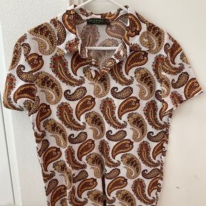 Etro Brown and Gold Paisley Men’s Knit Polo Size M